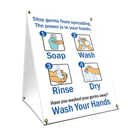 OSHA Notice Sign, Stop Germs, 18in X 24in A-frame Heavy Duty